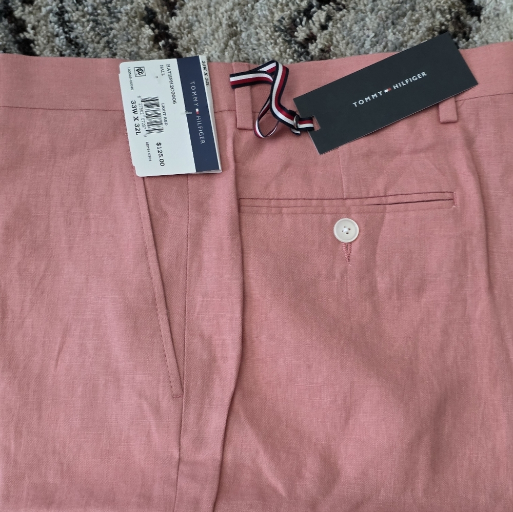 Tommy Hilfiger Mens 100% Linen Dress Pants Sz 33x32 Modern Fit NWT - Picture 2 of 6